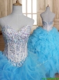 Luxurious Beaded Bodice and Ruffled Sweet 16 Dress in Baby Blue