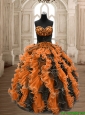 Perfect Orange and Black Sweet 16 Dress with Beading and Ruffles