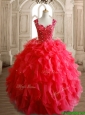 Perfect Straps Beading and Ruffles Sweet 16 Dress in Red