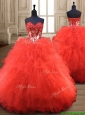 Popular Red Really Puffy Quinceanera Gown with Appliques and Ruffles