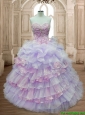 Pretty Lavender and Pink Quinceanera Dress with Ruffled Layers and Appliques