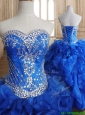 Romantic Beaded and Ruffled Royal Blue Sweet 16 Dress in Organza