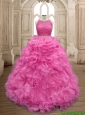 Two Piece Scoop Beaded and Ruffles Quinceanera Dress in Organza