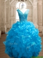 Wonderful Deep V Neckline Beading and Ruffles Sweet 16 Dress in Organza