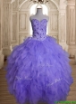 Beautiful Beaded and Ruffled Big Puffy Quinceanera Dress in Lavender