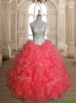 Beautiful Beaded Bodice and Ruffled Quinceanera Dress in Watermelon Red