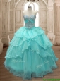Discount Beaded and Ruffled Layers Quinceanera Dress in Aqua Blue for Spring