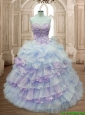 Elegant Big Puffy Ruffled Layers and Appliques Quinceanera Dress in Organza