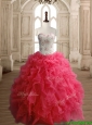 Latest Beaded Bodice and Ruffled Quinceanera Dress in Coral Red