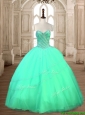 Modest Tulle Beaded Sweet 16 Dress in Turquoise