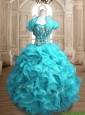 Popular Beaded and Ruffled Organza Quinceanera Dress in Teal