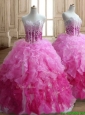 Visible Boning Beaded Bodice and Ruffled Quinceanera Dress in Gradient Color