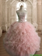 Wonderful Peach Organza Quinceanera Dress with Beading and Ruffles