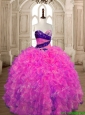 Inexpensive Big Puffy Hot Pink Quinceanera Dress with Beading and Ruffles