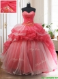 2017 Brush Train Red and White Quinceanera Dress with Beading and Ruffled Layers