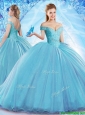 Beautiful Beaded Bodice Organza Quinceanera Dress with Brush Train