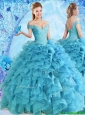 Elegant Beaded and Ruffled Quinceanera Dress in Baby Blue