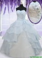 Pretty Light Blue Organza Quinceanera Dress with Appliques and Ruffled Layers