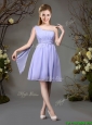 2017 Beautiful Chiffon One Shoulder Beaded Dama Dress in Lavender
