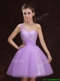 Affordable One Shoulder Tulle Short Prom Dress with Lace