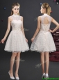 Luxurious Applique and Laced Champagne Dama Dress with High Neck