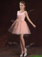 Most Popular V Neck Pink Dama Dress with Bowknot and Lace