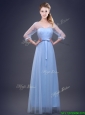 Vintage Empire Half Sleeves Light Blue Dama Dress in Tulle