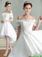 Best Bowknot and Laced Taffeta Wedding Dress with Off the Shoulder