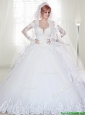 Elegant Chapel Train Long Sleeves Wedding Dress with Appliques and Beading