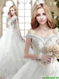 Elegant Off the Shoulder Beaded Wedding Dress with Court Train