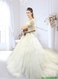 Exquisite Off the Shoulder Court Train Wedding Dress with Half Sleeves