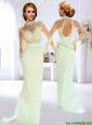 Popular Column Beaded and Laced Apple Green Wedding Dress with High Neck