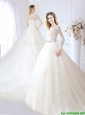 Pretty V Neck Beaded and Laced Wedding Dress with Chapel Train