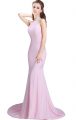Sexy Baby Pink Prom and Party with Beading Halter Top Sleeveless Brush Train Side Zipper