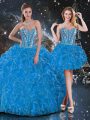 Edgy Ball Gowns Vestidos de Quinceanera Baby Blue Sweetheart Organza Sleeveless Floor Length Lace Up