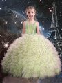 Unique Olive Green Lace Up Girls Pageant Dresses Beading and Ruffles Sleeveless Floor Length