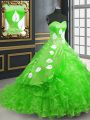Modern Green Sweetheart Neckline Embroidery Sweet 16 Dresses Sleeveless Lace Up