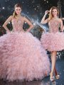 Baby Pink Sleeveless Organza Lace Up 15th Birthday Dress for Military Ball and Sweet 16 and Quinceanera
