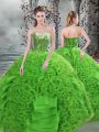 New Arrival Green Ball Gowns Organza Sweetheart Sleeveless Beading and Ruffles Floor Length Lace Up Sweet 16 Dresses