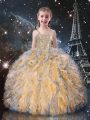 Super Beading and Ruffles Pageant Dress for Teens Champagne Lace Up Sleeveless Floor Length