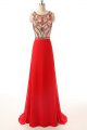 New Arrival Red Prom Evening Gown Prom and Party with Beading Scoop Sleeveless Brush Train Side Zipper
