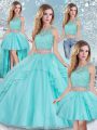 Floor Length Ball Gowns Sleeveless Aqua Blue Quinceanera Dress Clasp Handle