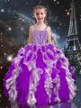 Eggplant Purple Sleeveless Organza Lace Up Kids Pageant Dress for Quinceanera and Wedding Party