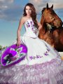 Floor Length Lace Up Vestidos de Quinceanera White for Military Ball and Sweet 16 and Quinceanera with Embroidery and Ruffled Layers
