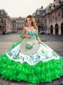 Sweetheart Sleeveless Quinceanera Dress Floor Length Embroidery and Ruffled Layers Green Organza and Taffeta
