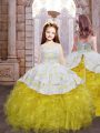 Organza Sleeveless Pageant Gowns For Girls Brush Train and Embroidery and Ruffles