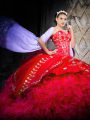 Ball Gowns Sleeveless Red Sweet 16 Dresses Brush Train Lace Up