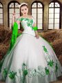 Custom Made White Ball Gowns Taffeta Sweetheart Sleeveless Embroidery Floor Length Lace Up Sweet 16 Dress