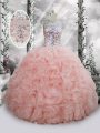 Latest Baby Pink Organza Lace Up Scoop Sleeveless Floor Length Quinceanera Dresses Beading and Ruffles