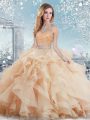 Sophisticated Ball Gowns 15 Quinceanera Dress Peach Scoop Organza Sleeveless Floor Length Clasp Handle